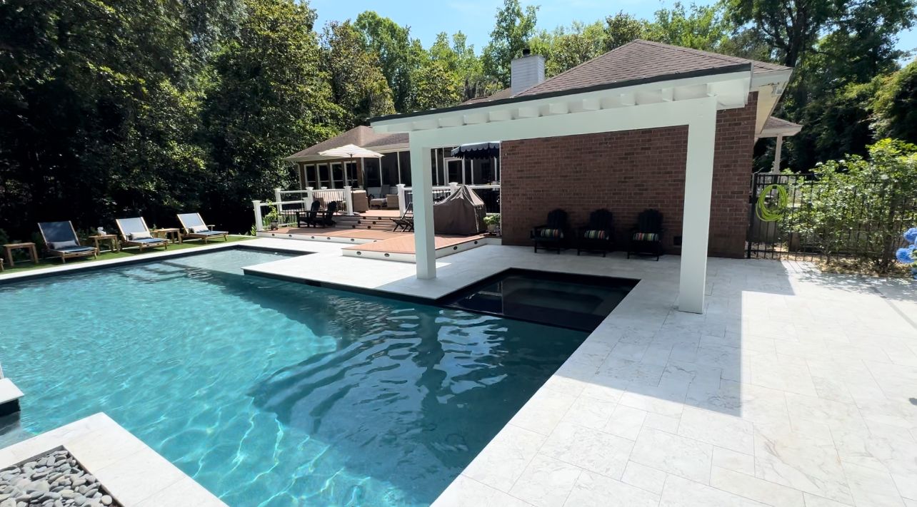 Poolside pavilion in daylight