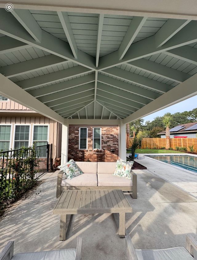 Vaulted pavilion ceiling in sage green