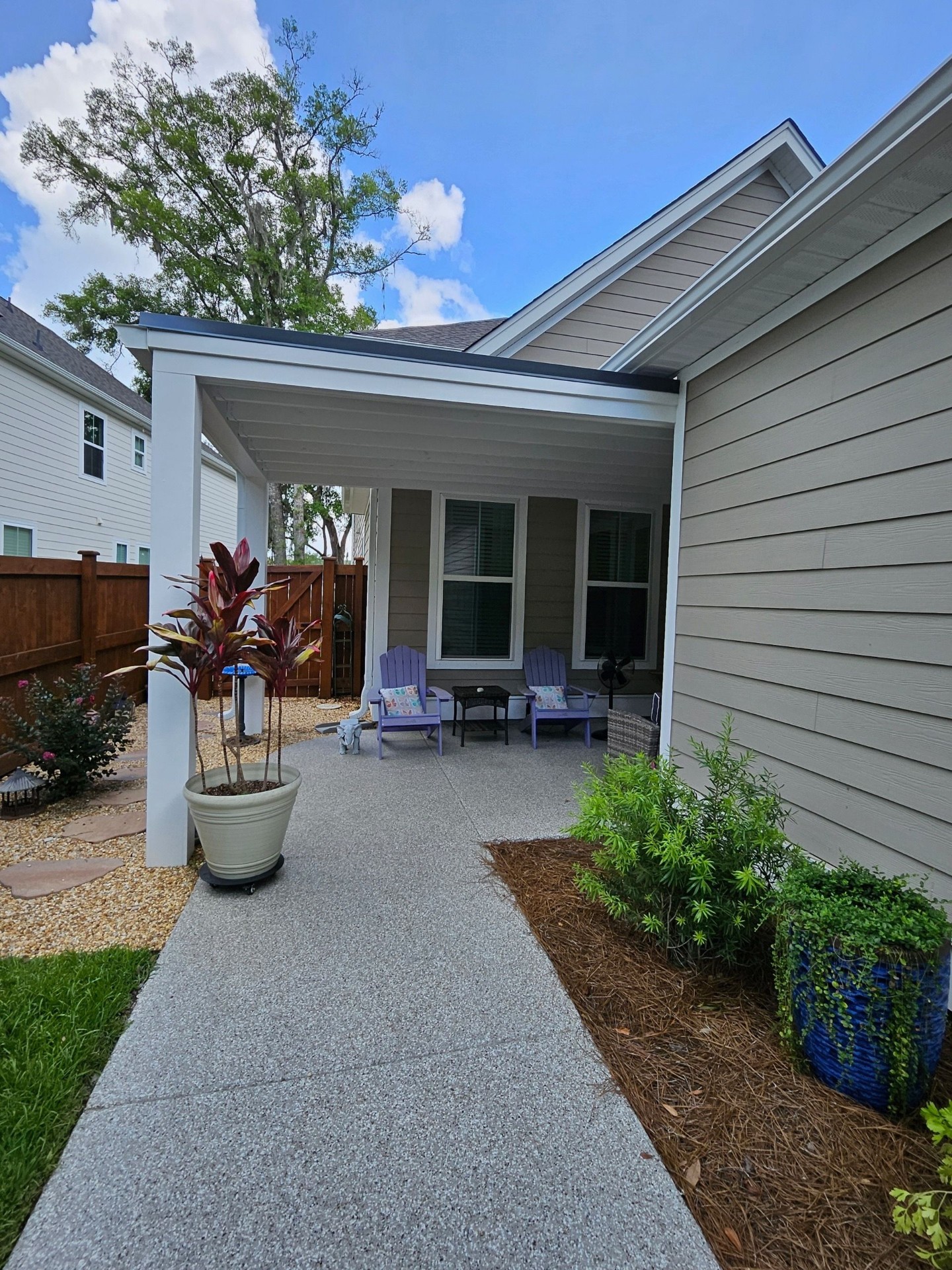 Side-yard cover with patio walkway