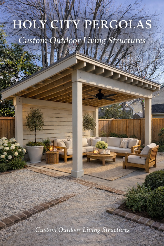 Custom pergola with lounge seating