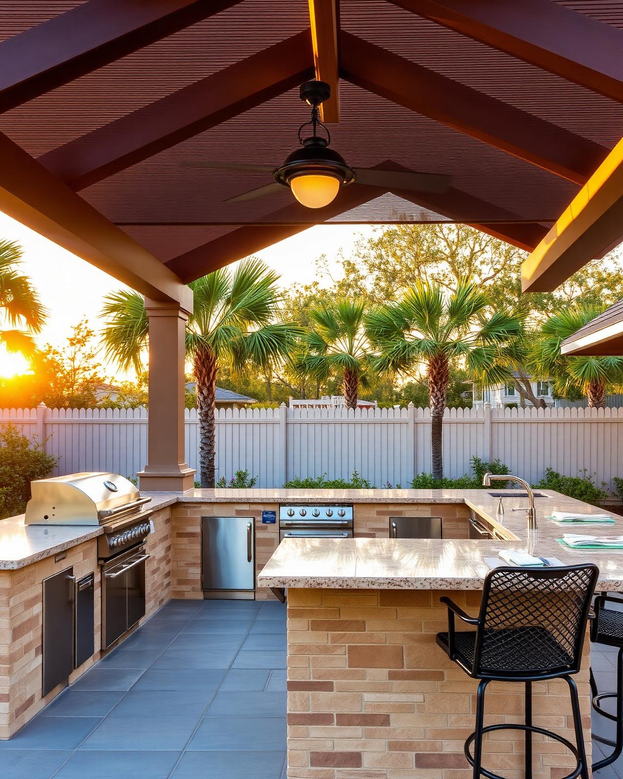Custom built-in outdoor kitchen with grill and prep stations in Charleston